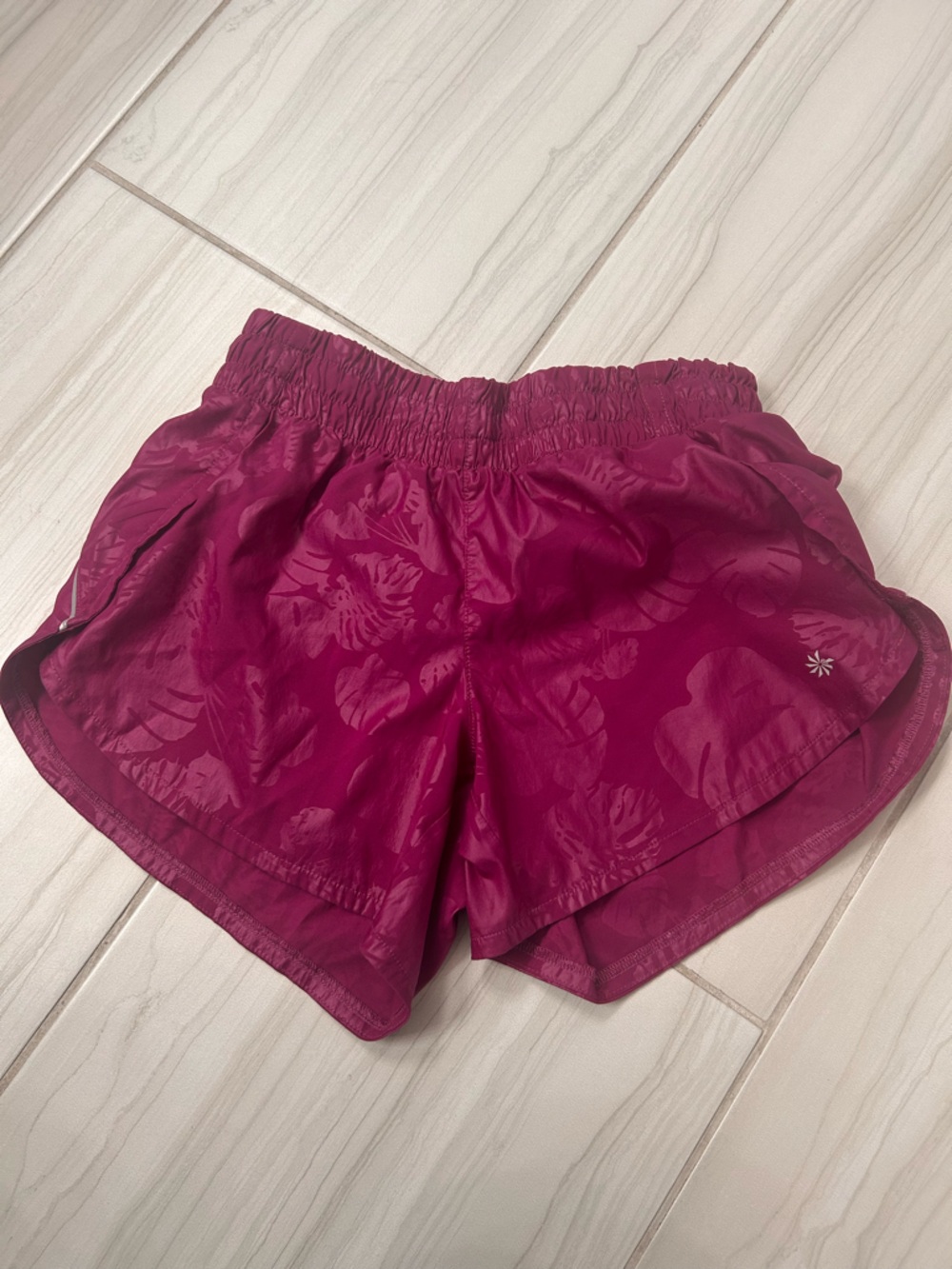 Athleta Magenta Tropical Jacquard Running Shorts